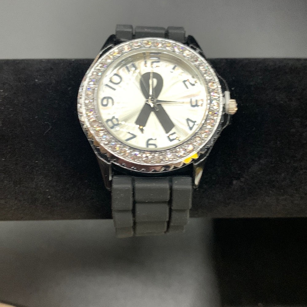 Black Ribbon Skin Cancer Awareness Silicone Watch